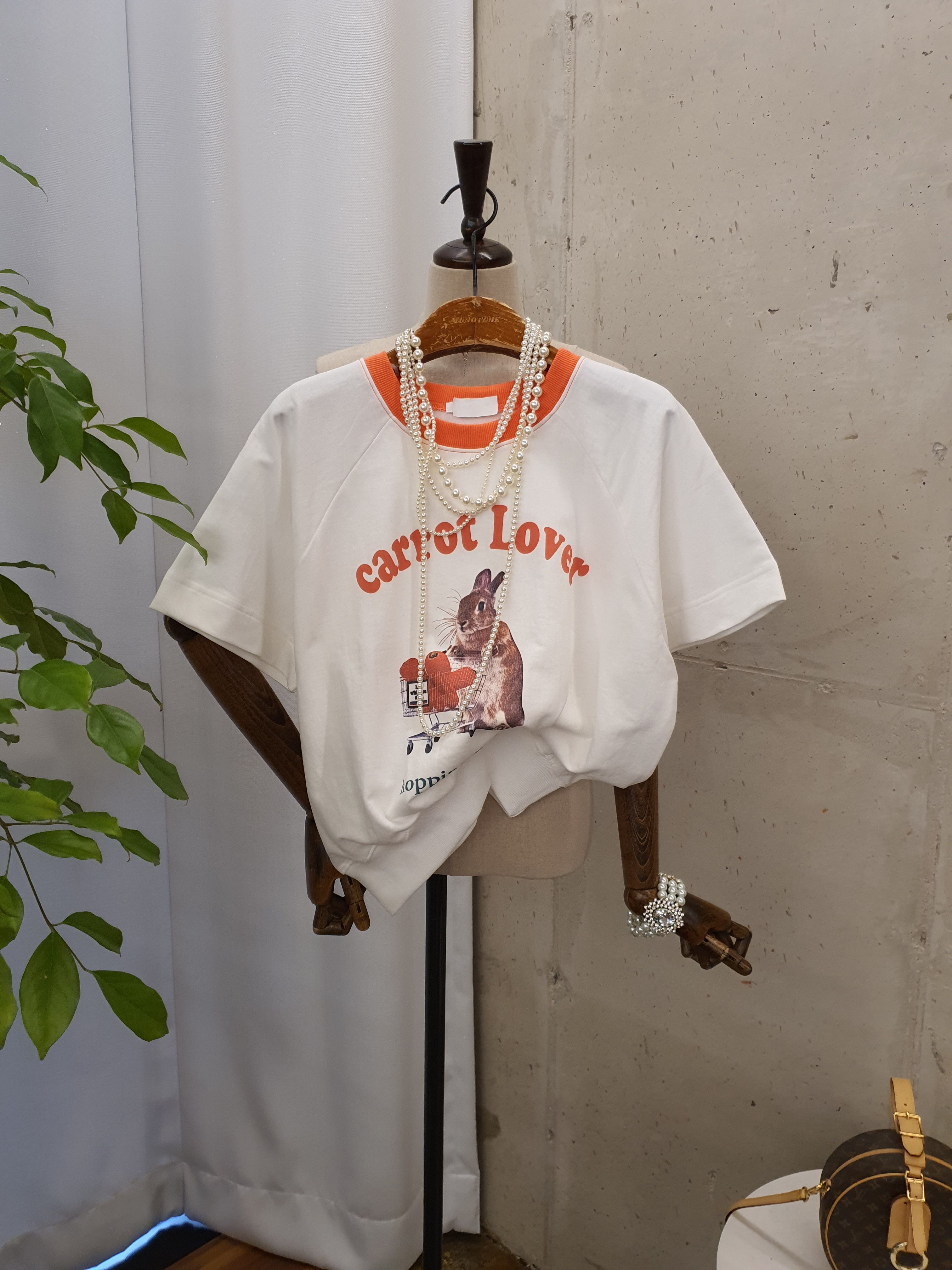 [여름신상 무배] 래빗 프린팅 레터링 배색 나그랑 반팔 티셔츠