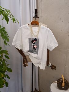 [봄신상 무배] 블랙 드레스 프린팅 언발 나그랑 라운드 반팔 티셔츠