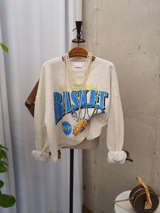 [겨울신상 무배] 농구공 프린팅 기모 루즈핏 크롭 라운드 긴팔 티셔츠
