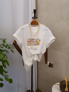 [봄신상 무배] 네모 버터 프린팅 라운드 반팔 티셔츠