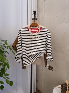 [봄신상 무배] 꽃말 배색 스트라이프 베이직 긴팔 티셔츠